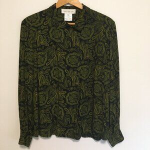 Vintage 1970s/1980s Green and Black Paisley Blouse